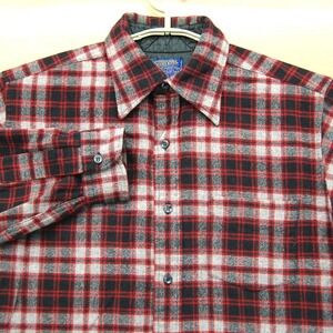Vintage Pendleton Shirt Mens Large Red Black Plaid Flannel Wool Made USA 70s